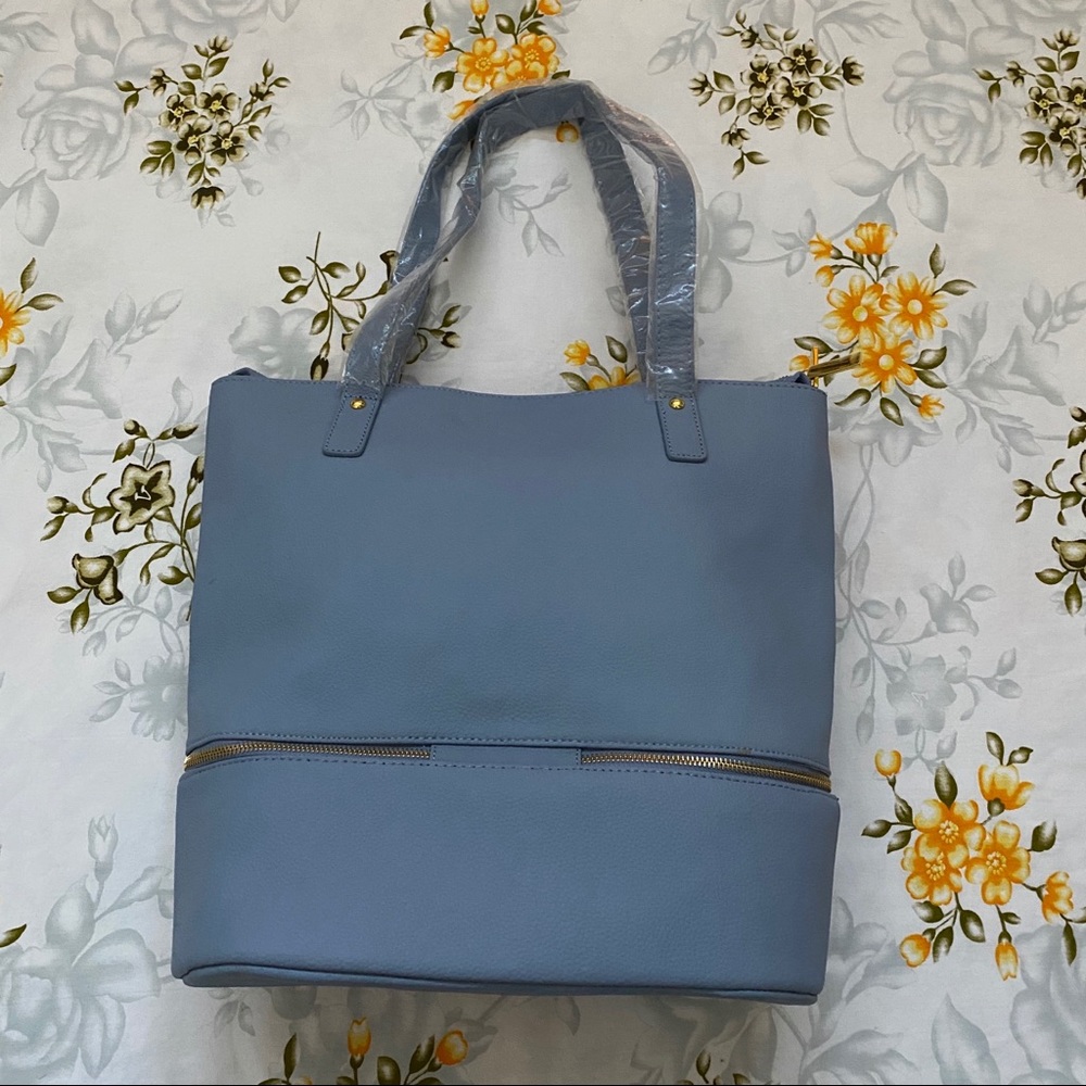 Joy Mangano Double Decker Leather Tote & Wristlet - Picture 2 of 16